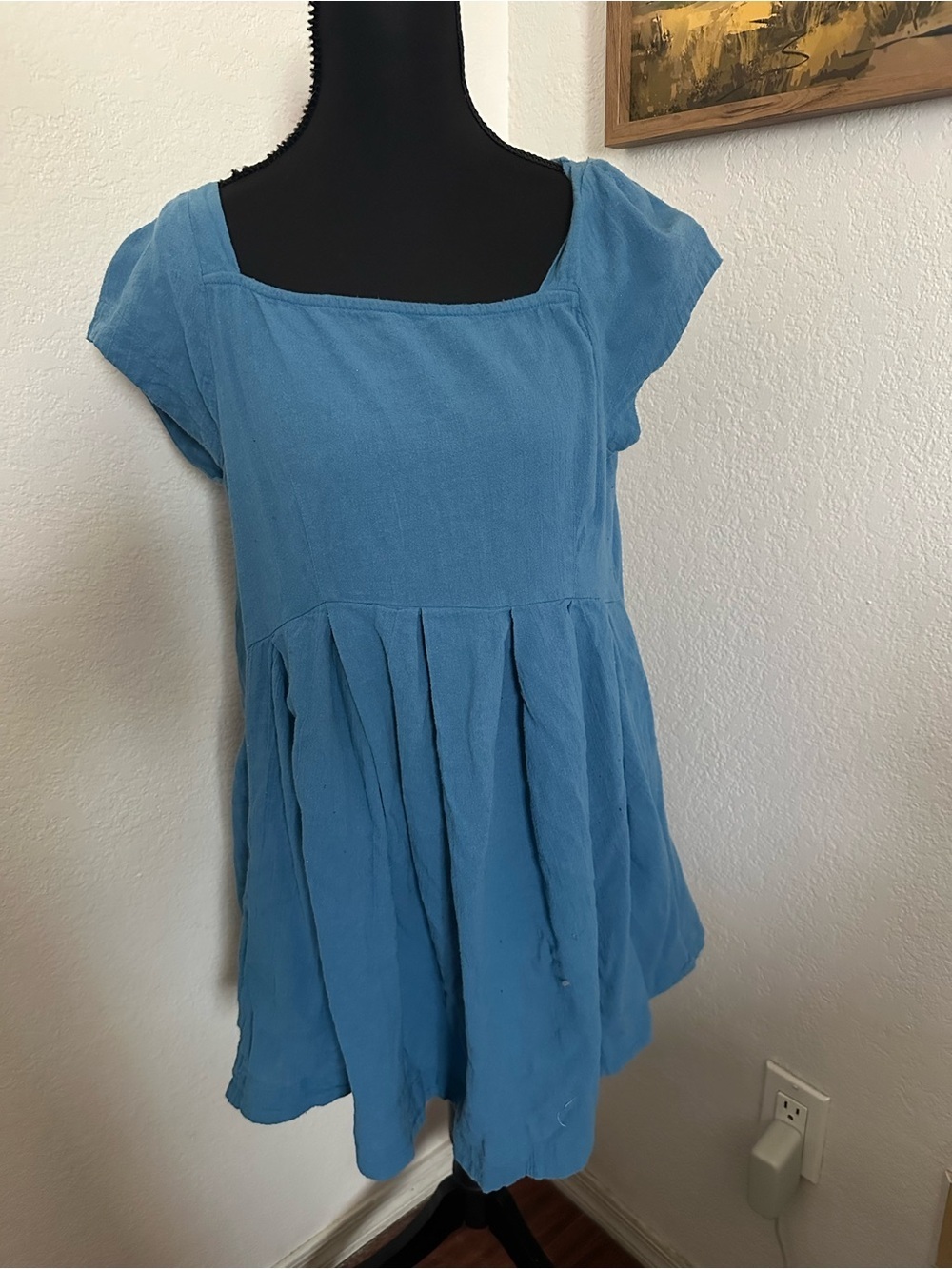 Free People Square Neck Babydoll Dress in Blue with POCKETS - Size Sm